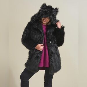 SpiritHoods Black Wolf Faux Fur Coat